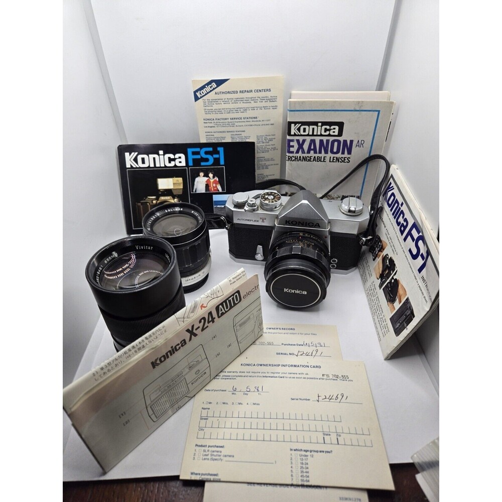 Konica Autoreflex T 35mm Film Camera Samigon 55mm From JAPAN 2x Addl Lens Flash